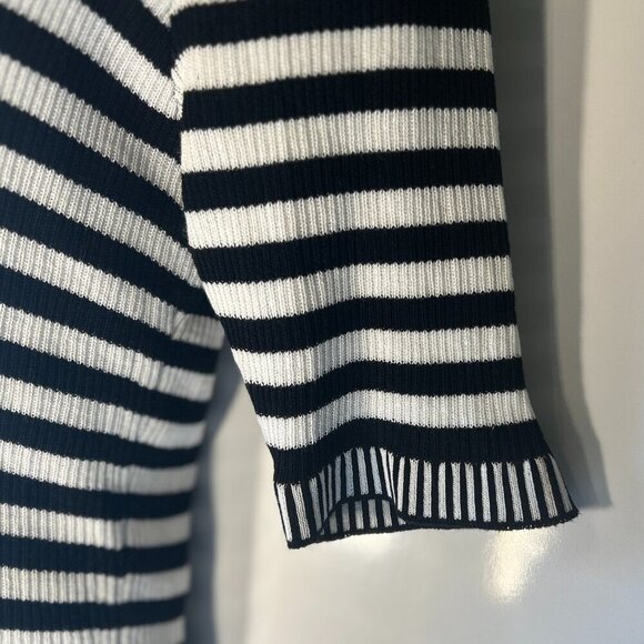 Kut from the Kloth SZM Alora Henley stripe sweater 90's Black & Ivory Preppy Y2K - Picture 6 of 10